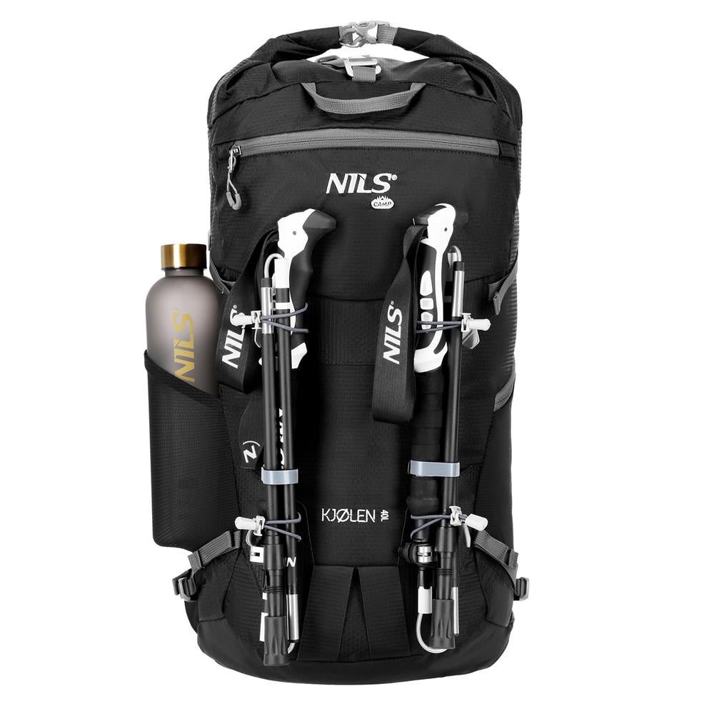NILS CAMP Trekkingrucksack Kjolen 40L in Schwarz - Outdoor Rucksack mit Belüftung & Regenhülle