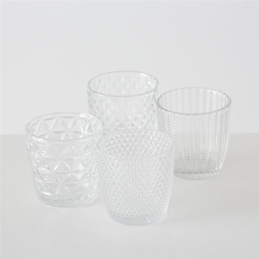 BOLTZE Windlicht Marilu 4er Set Glas Transparent Rund 7,5 x 7,5 cm