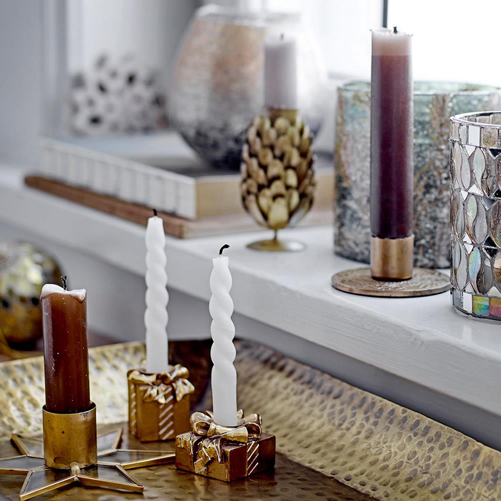 Bloomingville Twist Kerze, Weiß, 12er Set, Paraffin, handgedreht, Ø 1,2 cm