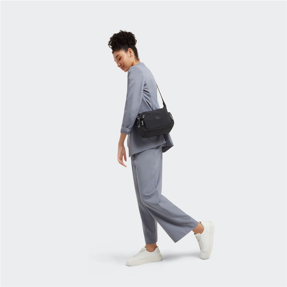 Kipling GABBIE S, Kleine Umhängetasche, Black Noir (schwarz), Schultertasche mit vielen Fächern