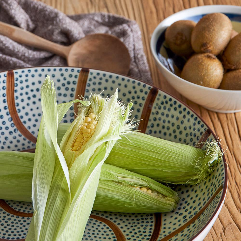 Bloomingville Heikki Schale – große Steingutschale, handbemalt in Braun & Blau, Ø 32 cm