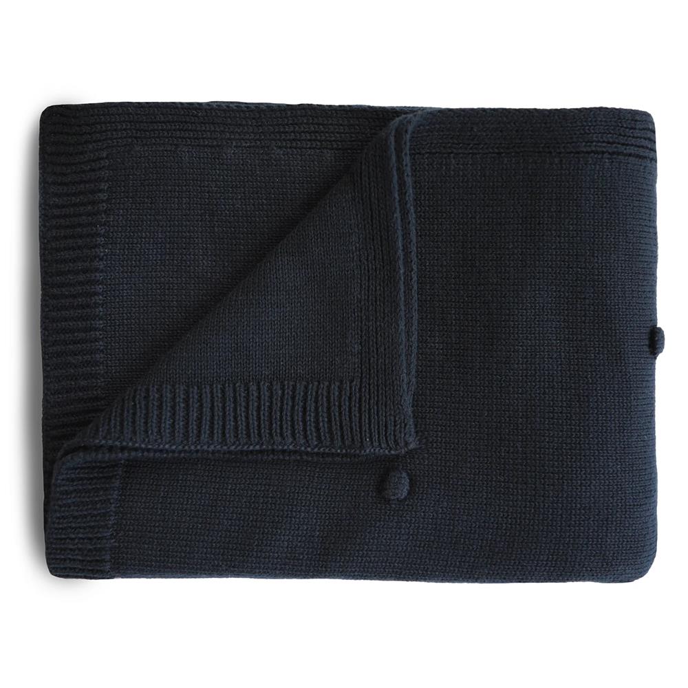 Mushie Gestrickte Babydecke Punkte, Dark Navy, aus 100% Bio-Baumwolle