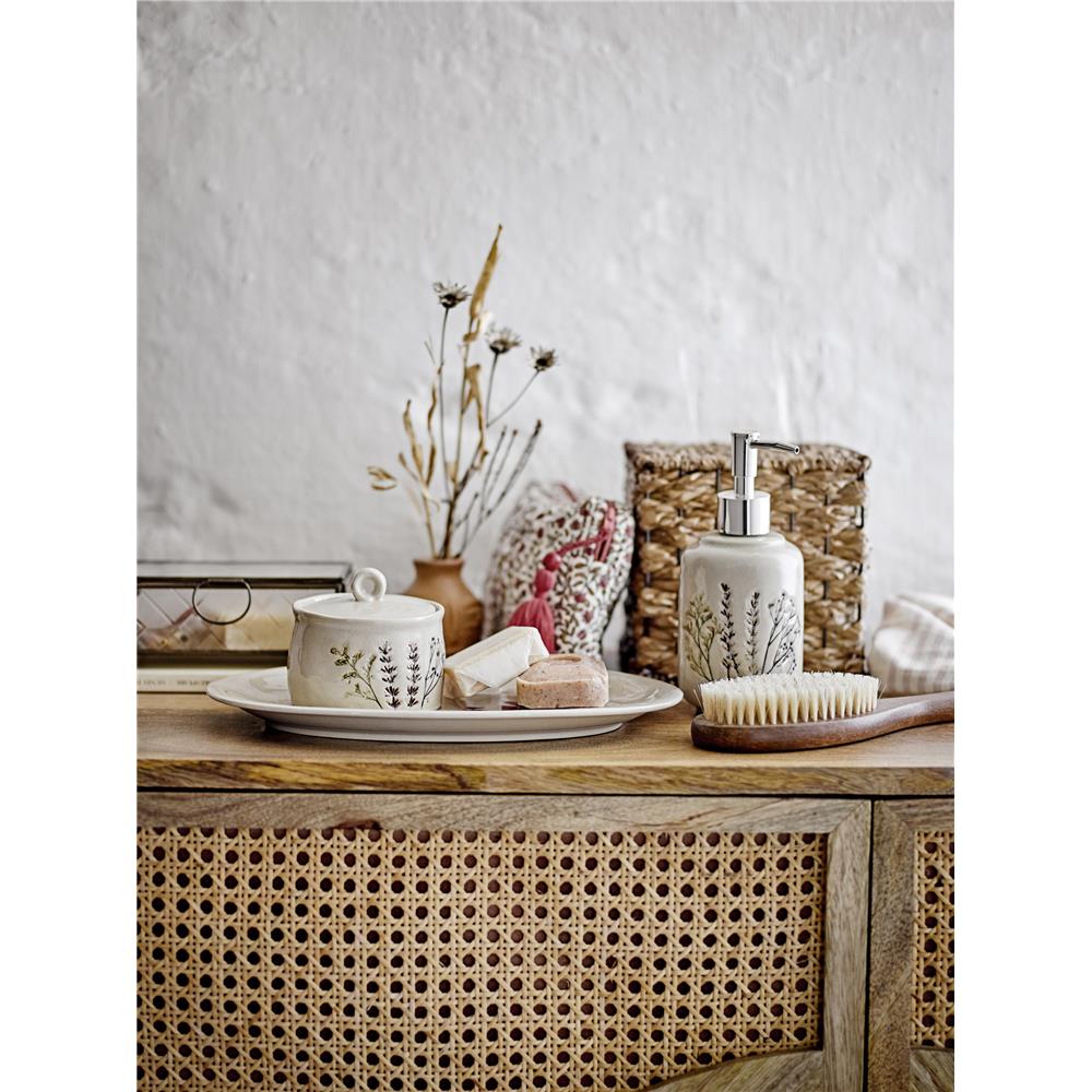 Bloomingville Bea Tablett, Natur, 28,5x18cm, Steingut, mit Blumenmotiv, dänisches Design