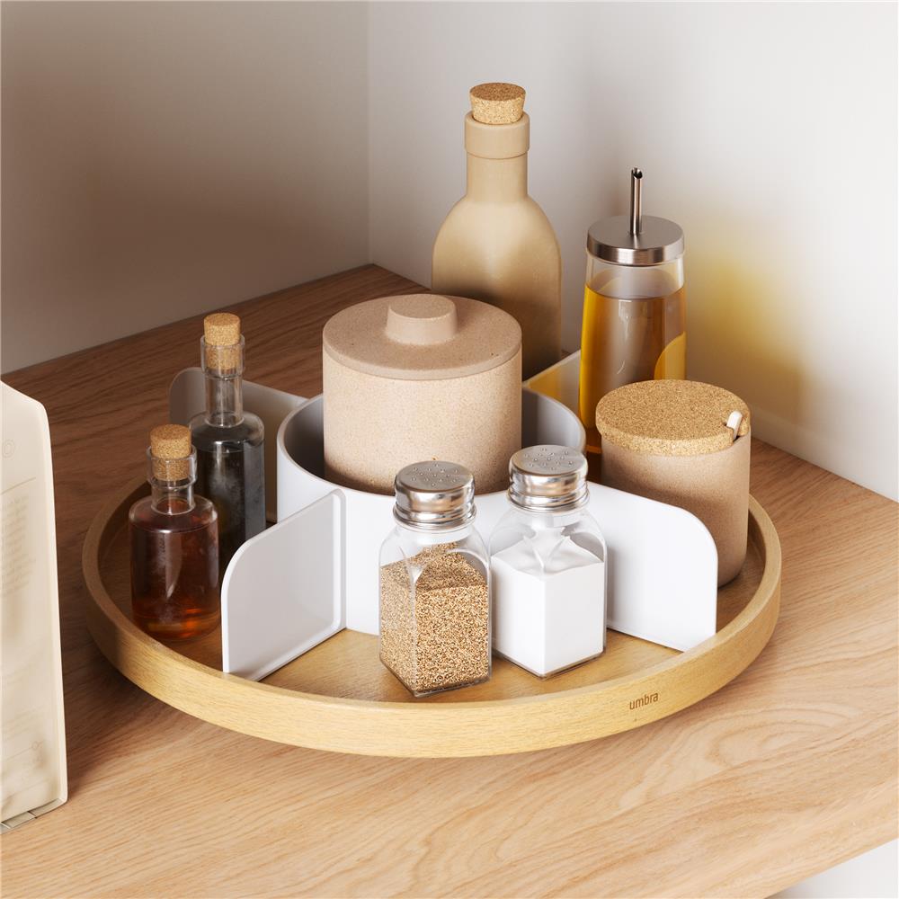 Umbra Bellwood Drehbarer Organizer, Lazy Susan Drehteller in Weiß/Natur