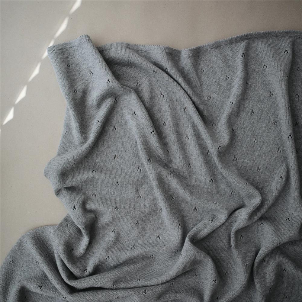 Mushie Gestrickte Babydecke Pointelle, Gray Melange, aus 100% Bio-Baumwolle