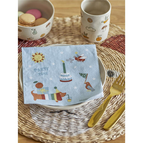 Bloomingville MINI Charlie Servietten in Blau, 20er Pack, 33x33cm, aus Papier für Kindergeburtstag