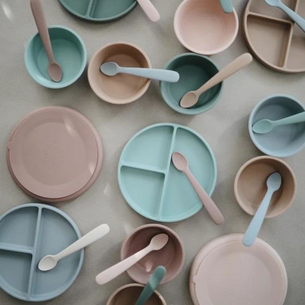 Mushie Silikon-Kinderschüssel, Natural, Schüssel mit Rutschfestem Saugnapf