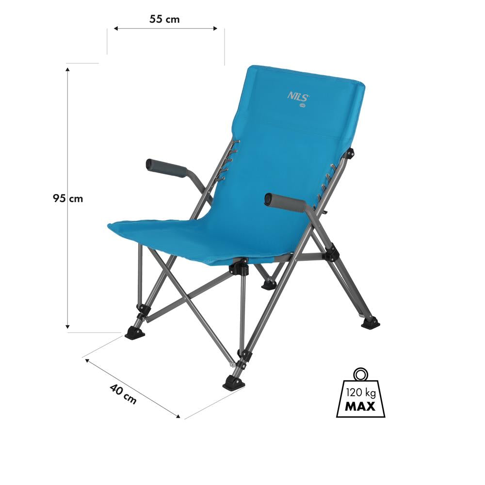 NILS CAMP Campingstuhl klappbar Blau - kompakter Klappstuhl für Camping, Strand & Garten