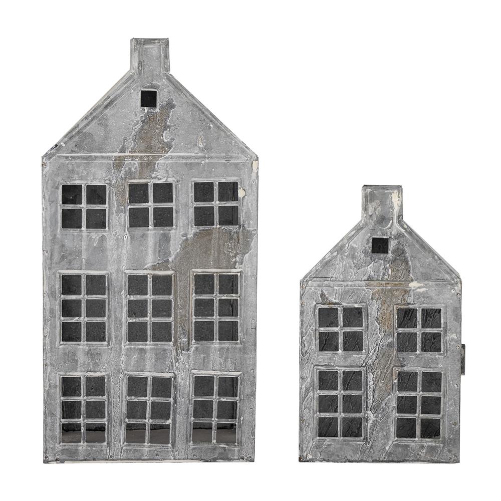 Bloomingville Heidrun Laterne, Grau, Metall Laternenhaus 2er Set