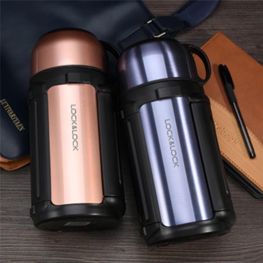 LocknLock Isolierkanne 1,5 L Blau - Thermoskanne Edelstahl mit Becher & Tragegurt