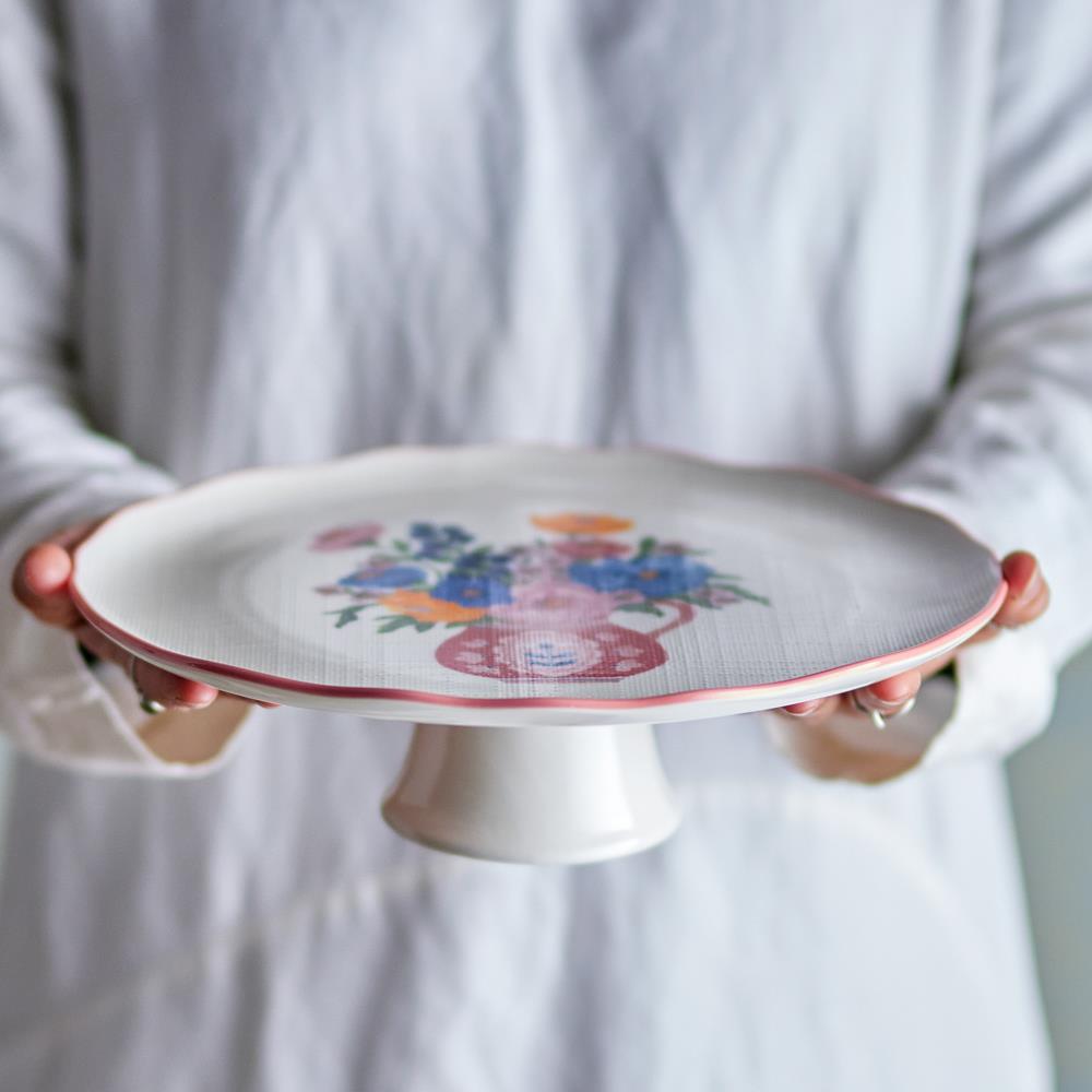 Bloomingville Dorothy Kuchenteller Bunt Steingut D28xH9 cm – Tortenplatte auf Fuß