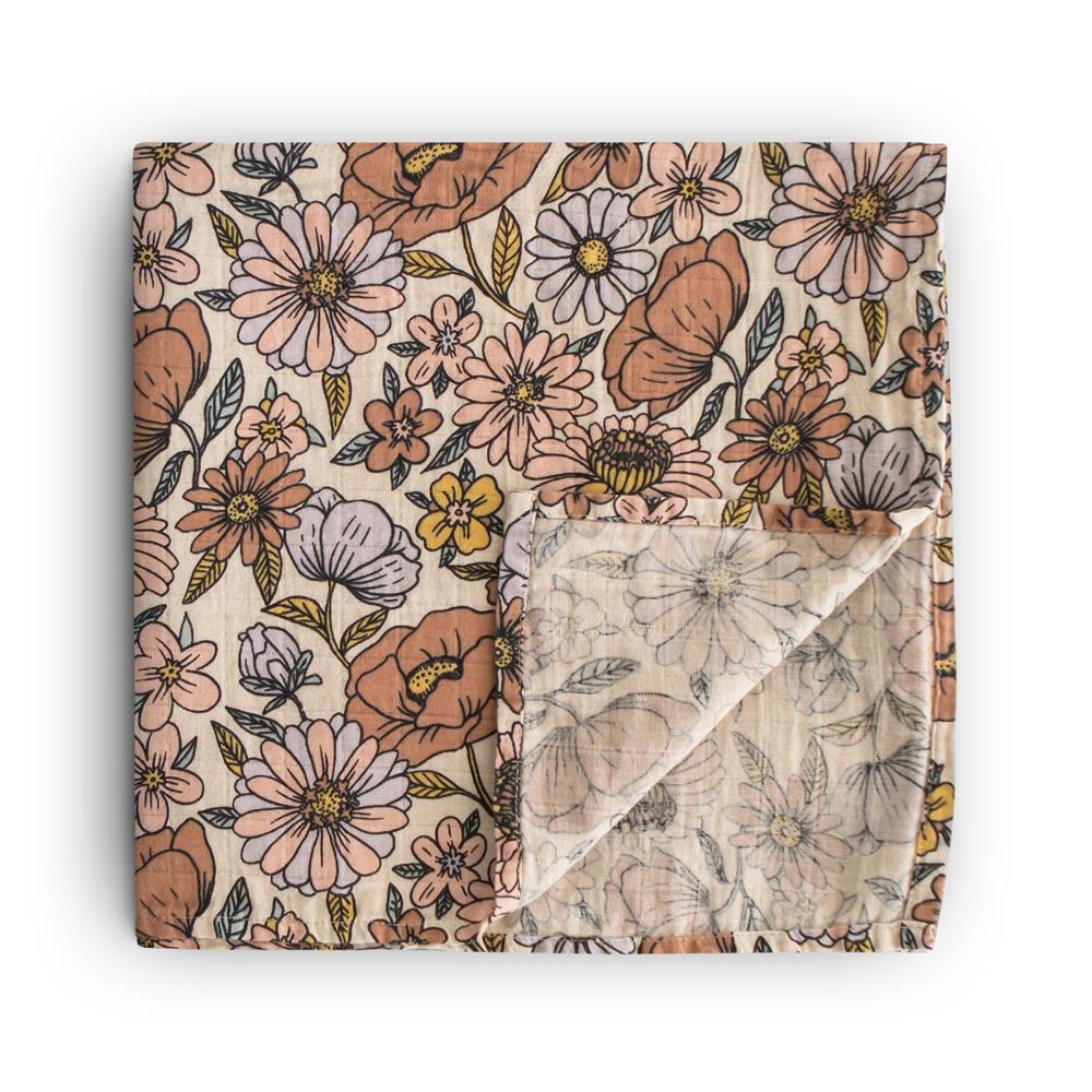 Mushie Musselin-Baby-Wickeldecke, Retro Flowers, Pucktuch aus 100% Bio-Baumwolle