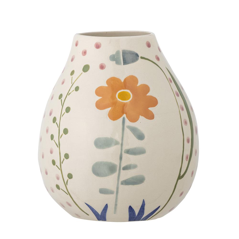 Bloomingville Taza Vase in Naturfarben aus Steingut mit Blumenmotiv
