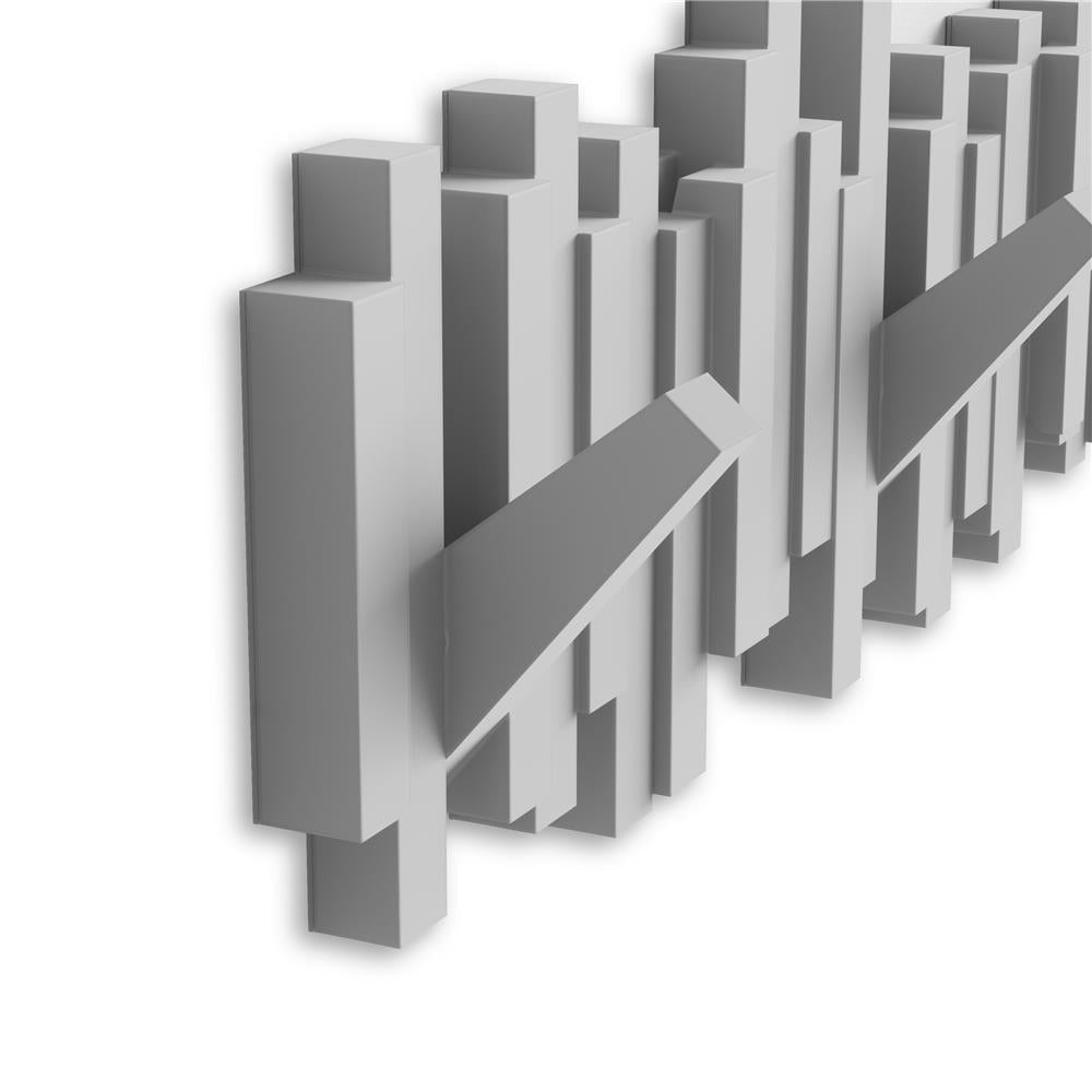 Umbra Stäbchen Garderobenhaken Grau Moderne und Platzsparende Garderobenleiste mit 5 Beweglichen Haken für Jacken Mäntel Schals Handtaschen