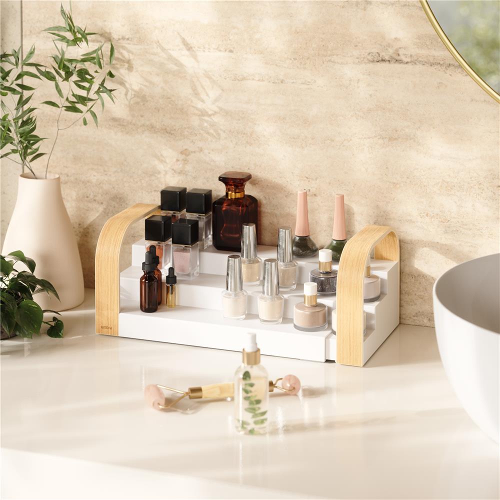 Umbra Bellwood Dreistufiges Gewürzregal, Erweiterbarer Küchen Organizer in Weiß/Natur