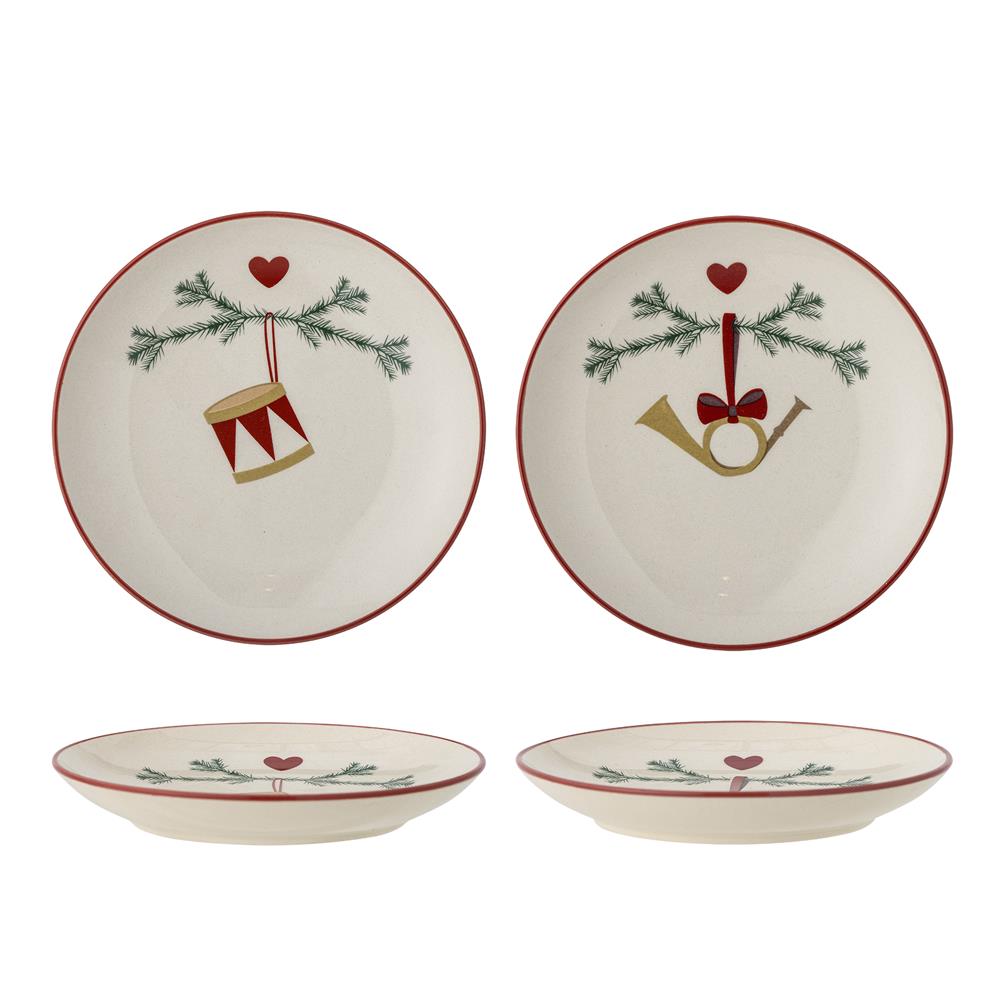Bloomingville Yule Teller, 2er Set – Weihnachtsteller Ø16 cm mit Weihnachtsmotiven, dänisches Design