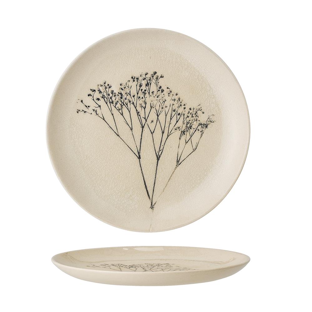 Bloomingville Bea Teller, Natur, 21cm, Steingut, mit Blumenmotiv, dänisches Design
