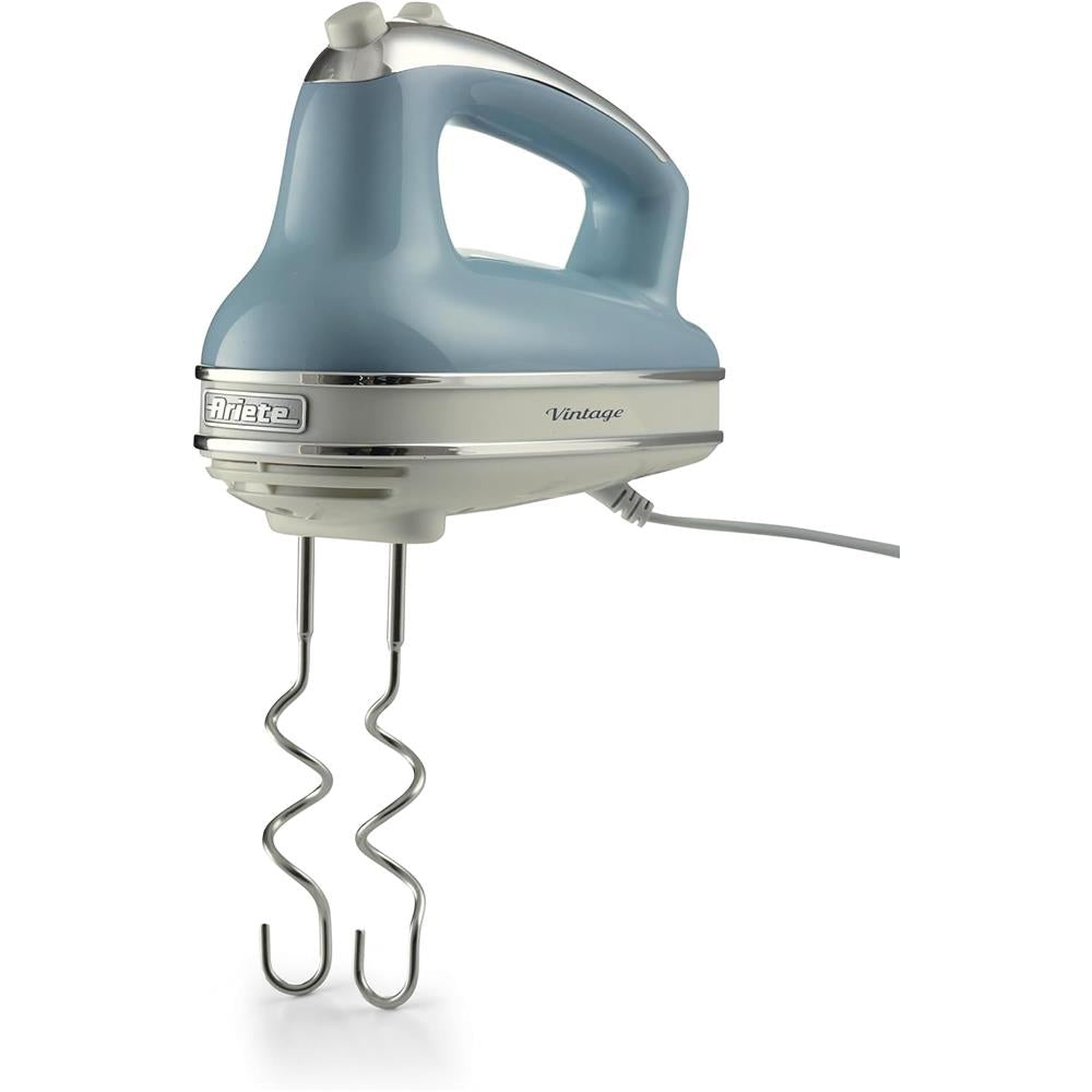Ariete Vintage Handmixer, Blau, Elektrischer Mixer 450W, 5 Stufen Turbo, Schneebese, Knethaken