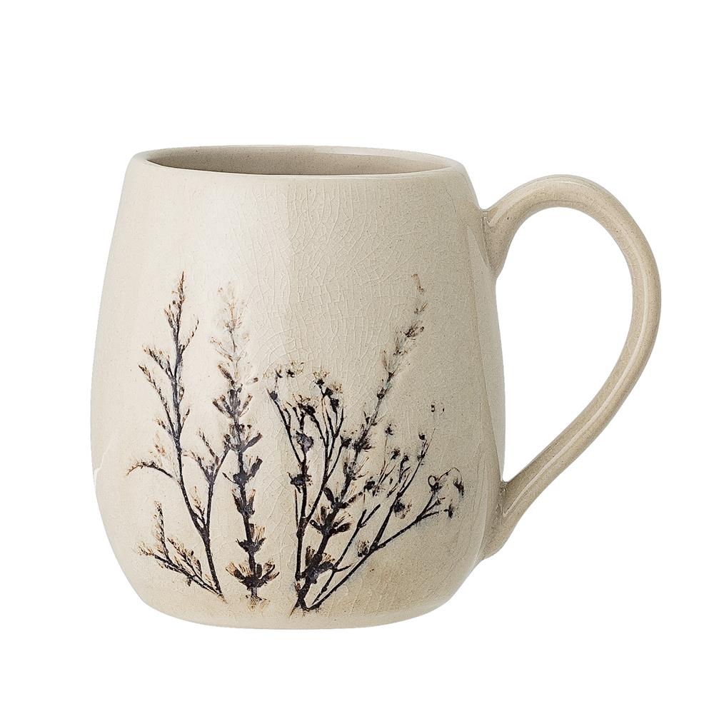 Bloomingville Bea Tasse, Natur, 400ml, Steingut, mit Blumenmotiv, dänisches Design
