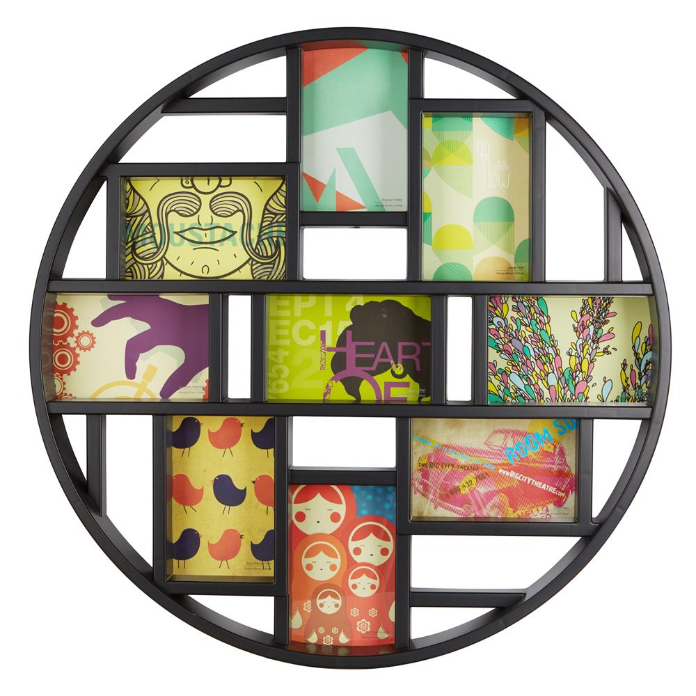 Umbra Luna Bilderrahmen Collage für 9 Fotos Schwarz Runde Fotowand für neun 10 x 15 cm Bilder Fotos