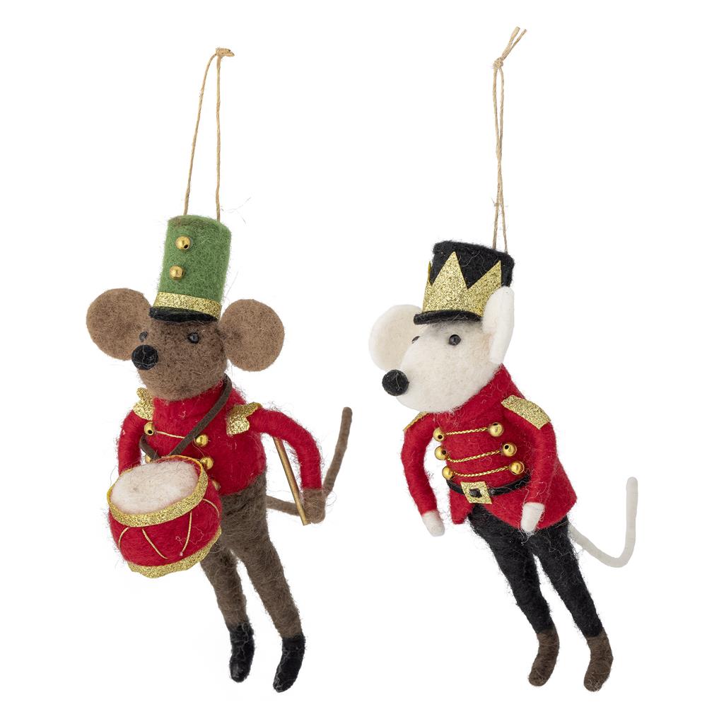 Bloomingville Peo Mäuse Musiker Anhänger, Rot, Wollfiguren 2er Set Weihnachtsdeko