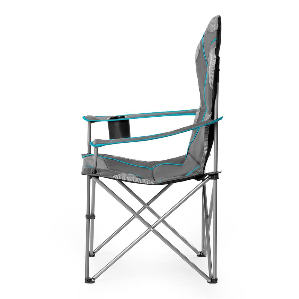 NILS CAMP Campingstuhl Hellgrau-Blau - großer gepolsterter Klappstuhl mit Armlehnen für Camping & Garten