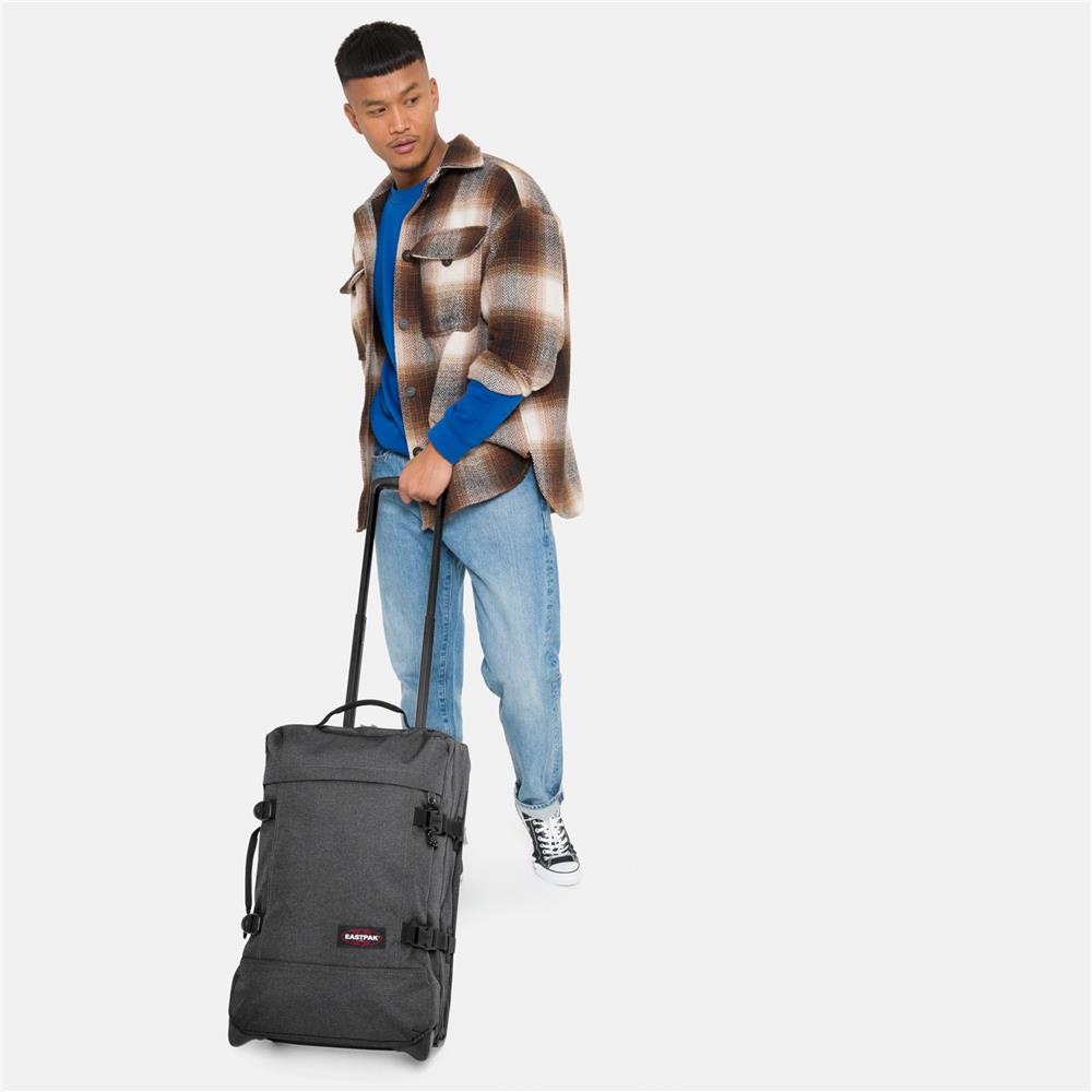 Eastpak TRANVERZ S, Kleiner Reisetrolley, Black Denim (grau), 42L, Rollkoffer mit 2 Rädern und TSA-Schloss