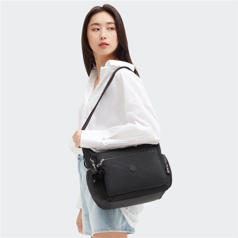 Kipling GABBIE M, Mittelgroße Umhängetasche, Black Noir (schwarz), Schultertasche mit Reißverschluss