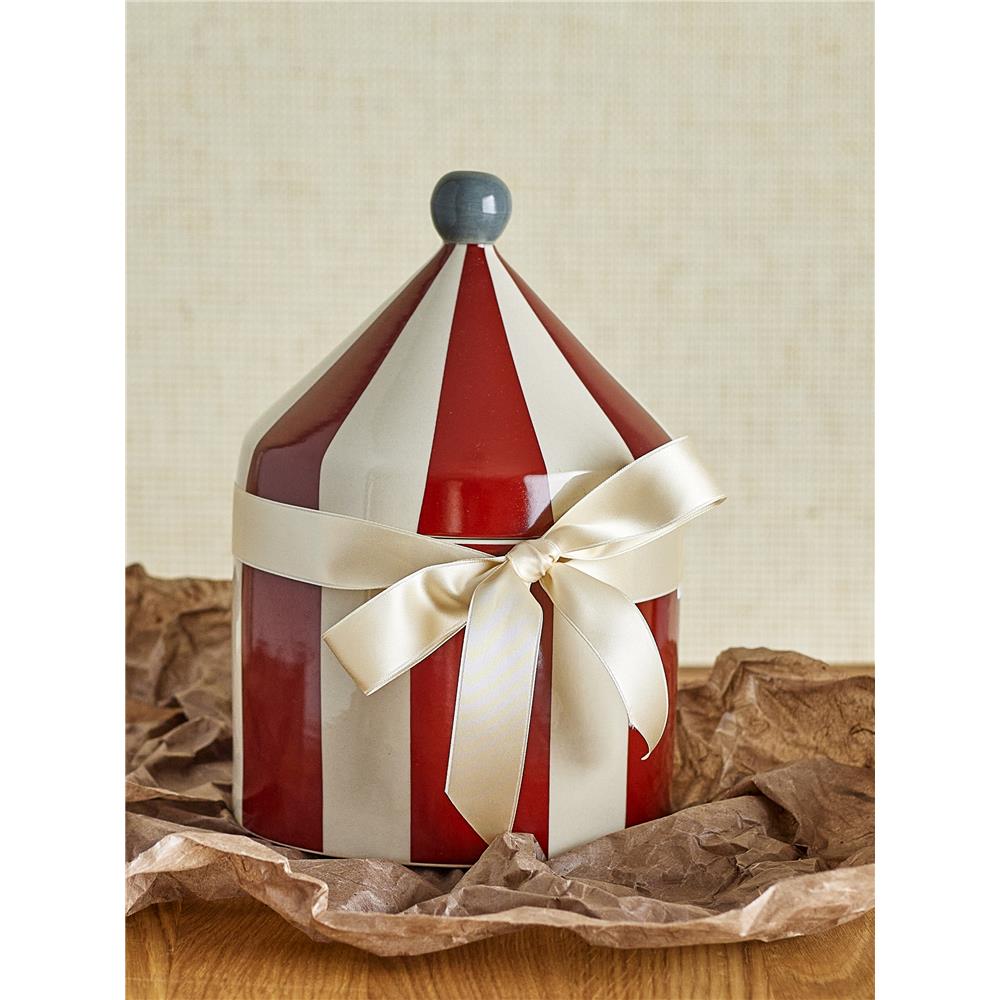 Bloomingville MINI Cimmi Gefäß mit Deckel, Rot, Zirkuszelt, Steingut, Kinderzimmer, dänisches Design