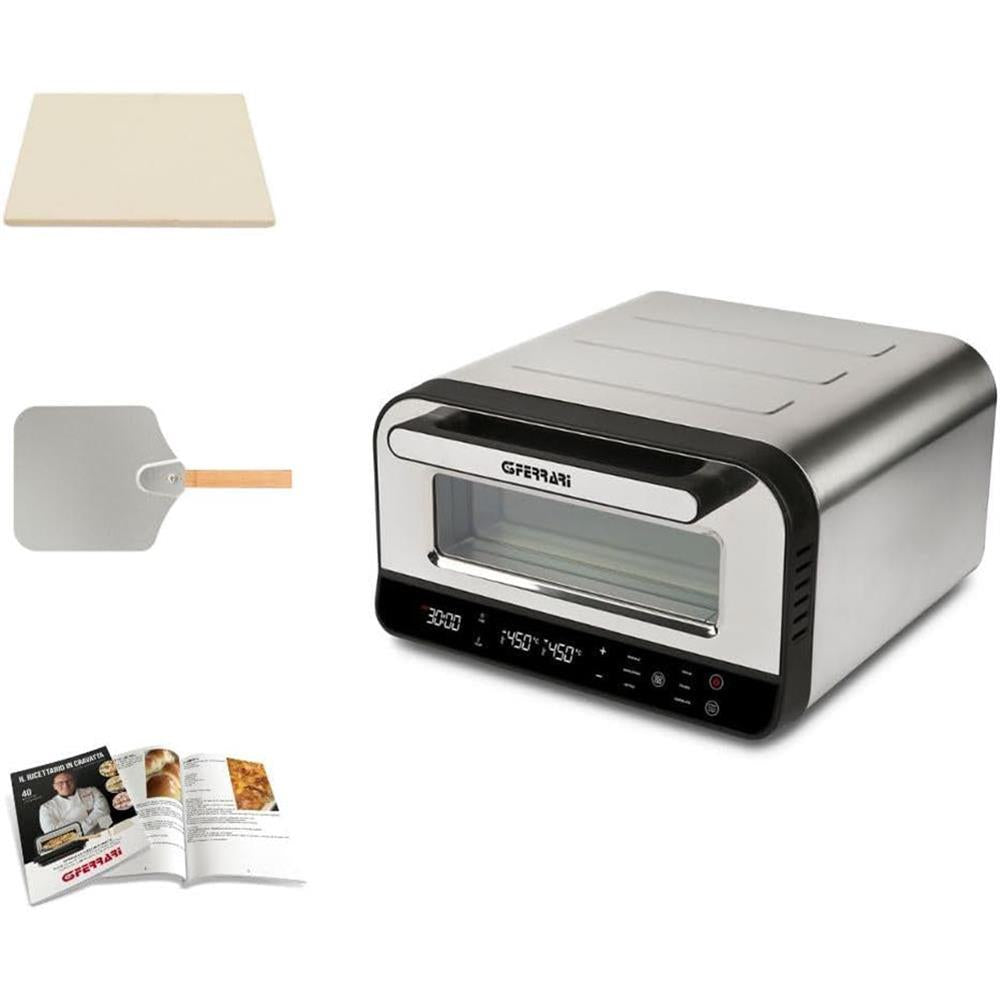 G3Ferrari Pizzaofen Pizza Pro silber elektrischer Pizzaofen Pizzamaker bis 450°C Display Schamottsein Selbstreinigungsprogramm