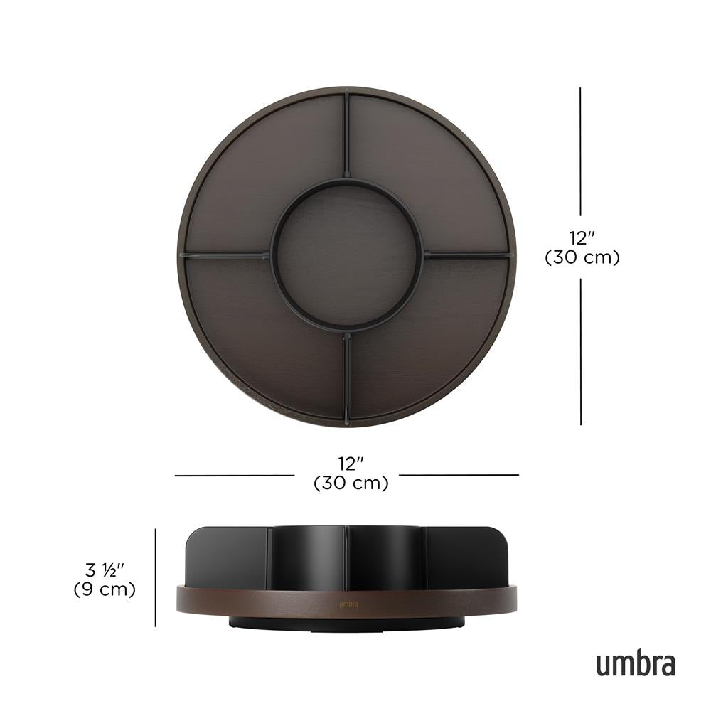 Umbra Bellwood Drehbarer Organizer, Lazy Susan Drehteller in Schwarz/Walnuss