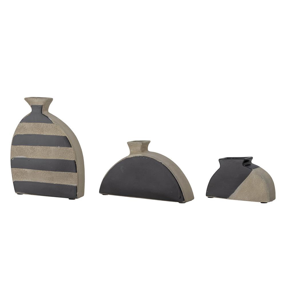 Bloomingville Nezha Deko-Vase in Schwarz aus Terrakotta, 3er Set