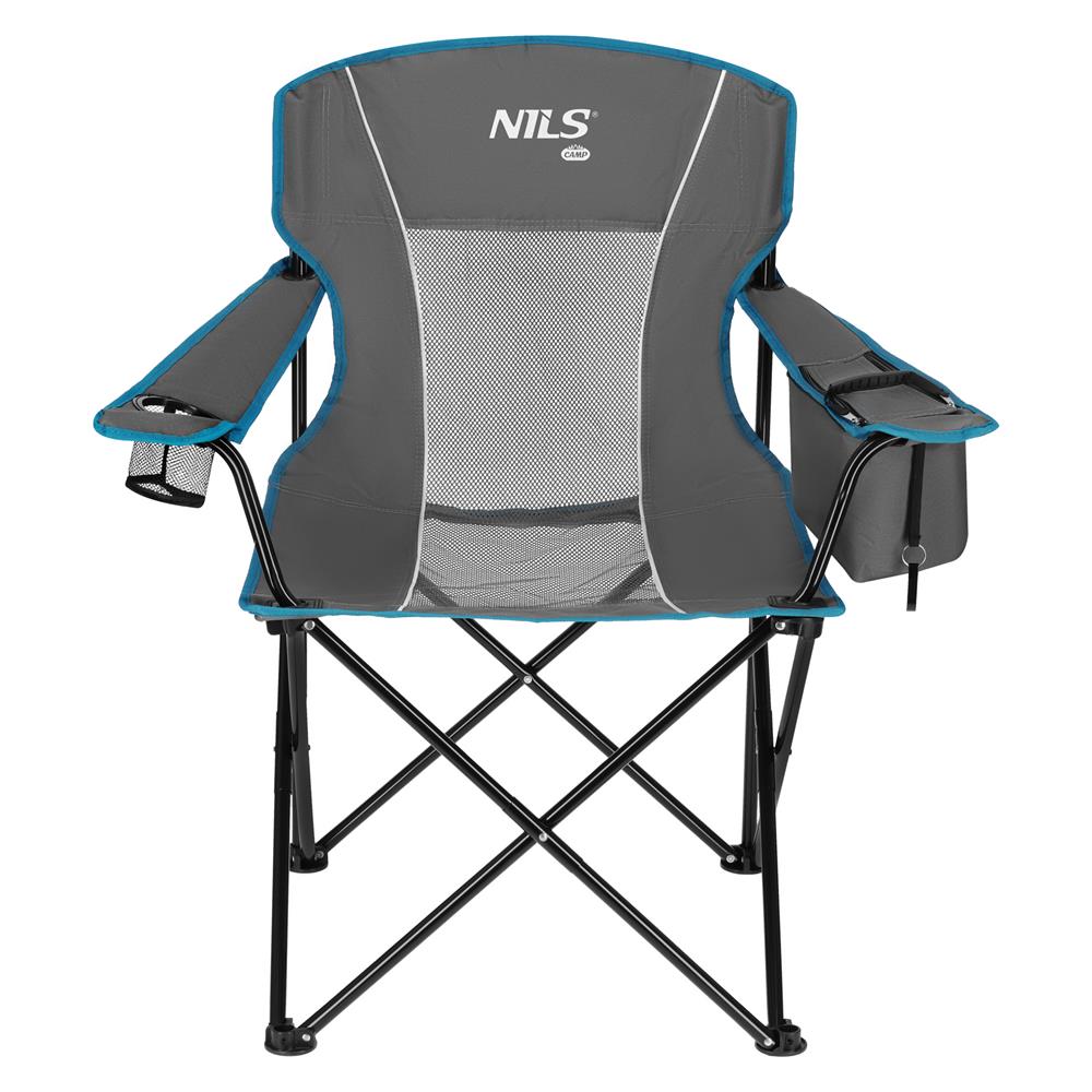 NILS CAMP Campingstuhl klappbar Grau - Klappstuhl mit Taschen & Becherhalter für Camping