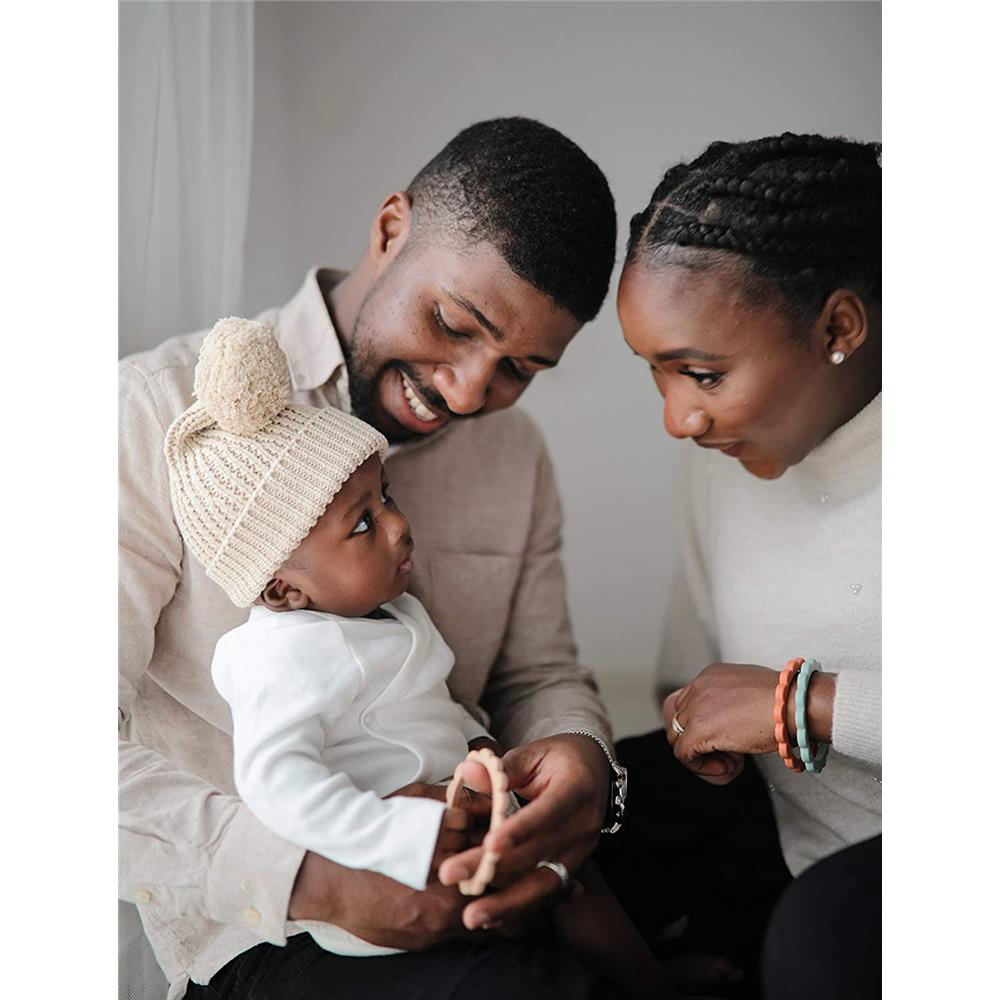 Mushie Beißring Blumen 3er Set, Rose/Blush/Shifting Sand, Armband aus Silikon, BPA-frei