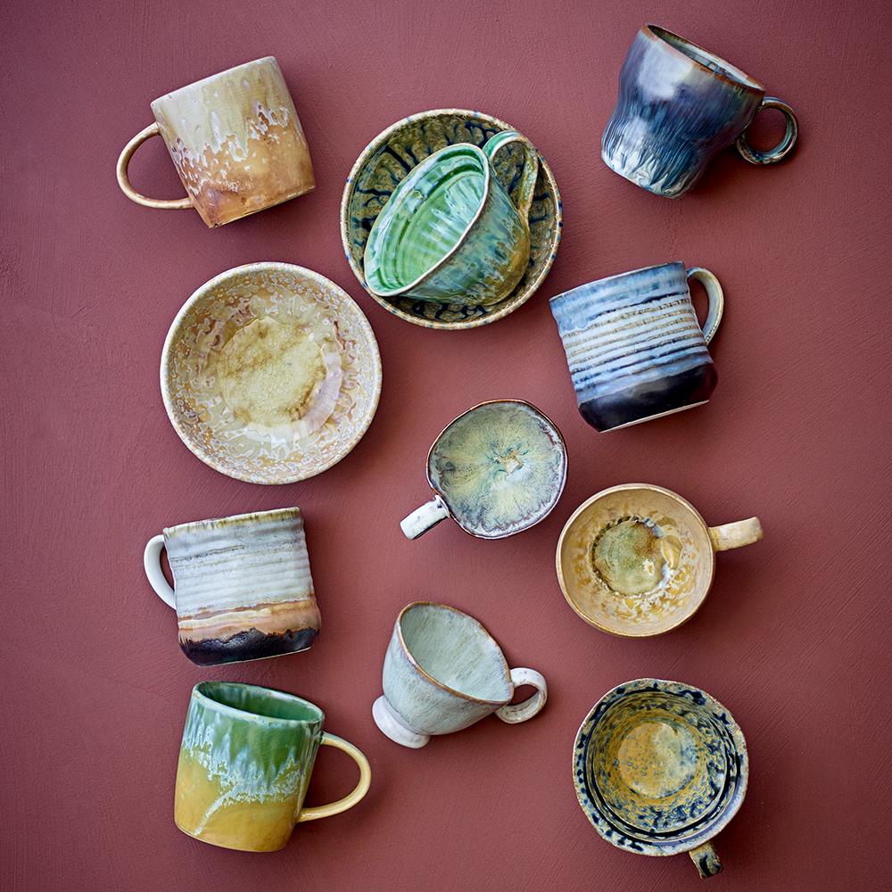 Bloomingville Milani Schale, 300 ml – Handgefertigte Steingutschale in Blau mit perlmuttartiger Glasur