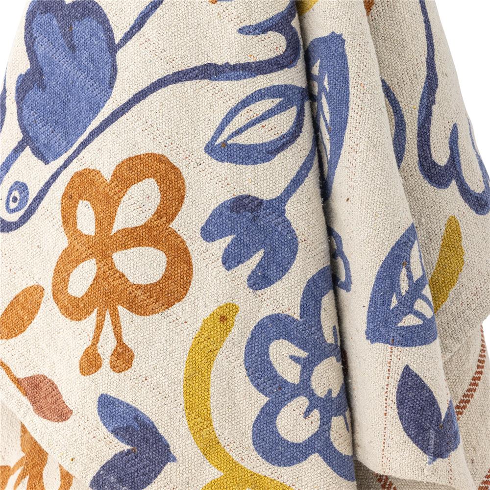 Bloomingville Figuria Wohndecke Vogelmotiv 160 x 130 cm mit recycelter Baumwolle mit Quasten