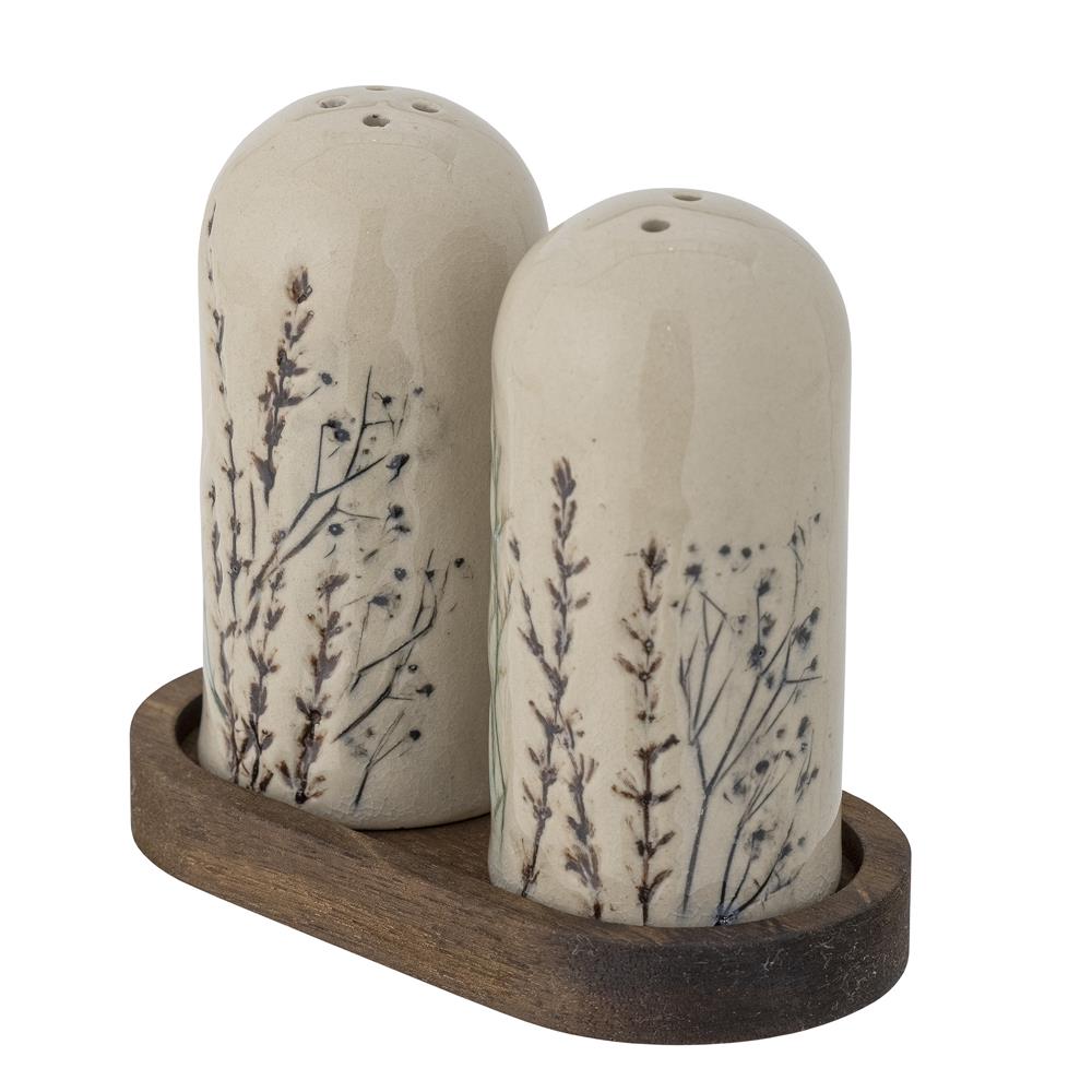 Bloomingville Bea Salz- und Pfefferstreuer, Natur, Steingut, mit Blumenmotiv, dänisches Design