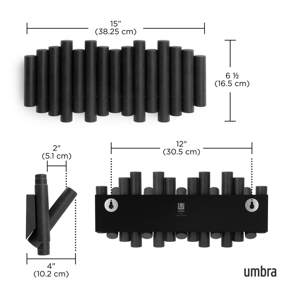 Umbra Picket - Moderne Garderobenleiste mit 5 Garderobenhaken, Schwarz, aus Kiefernholz