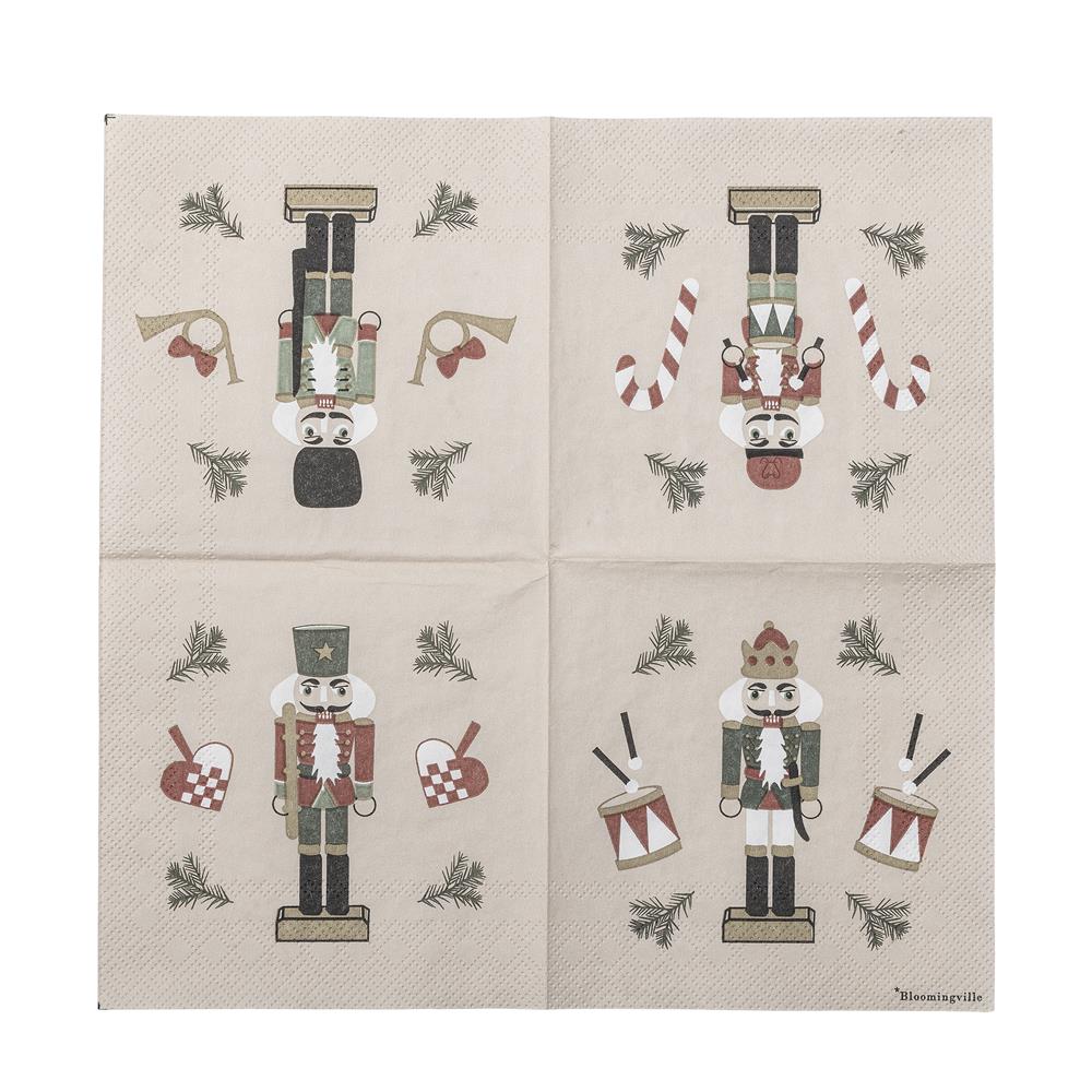 Bloomingville Jolly Weihnachtsservietten mit Nussknacker-Motiv, 20 Servietten