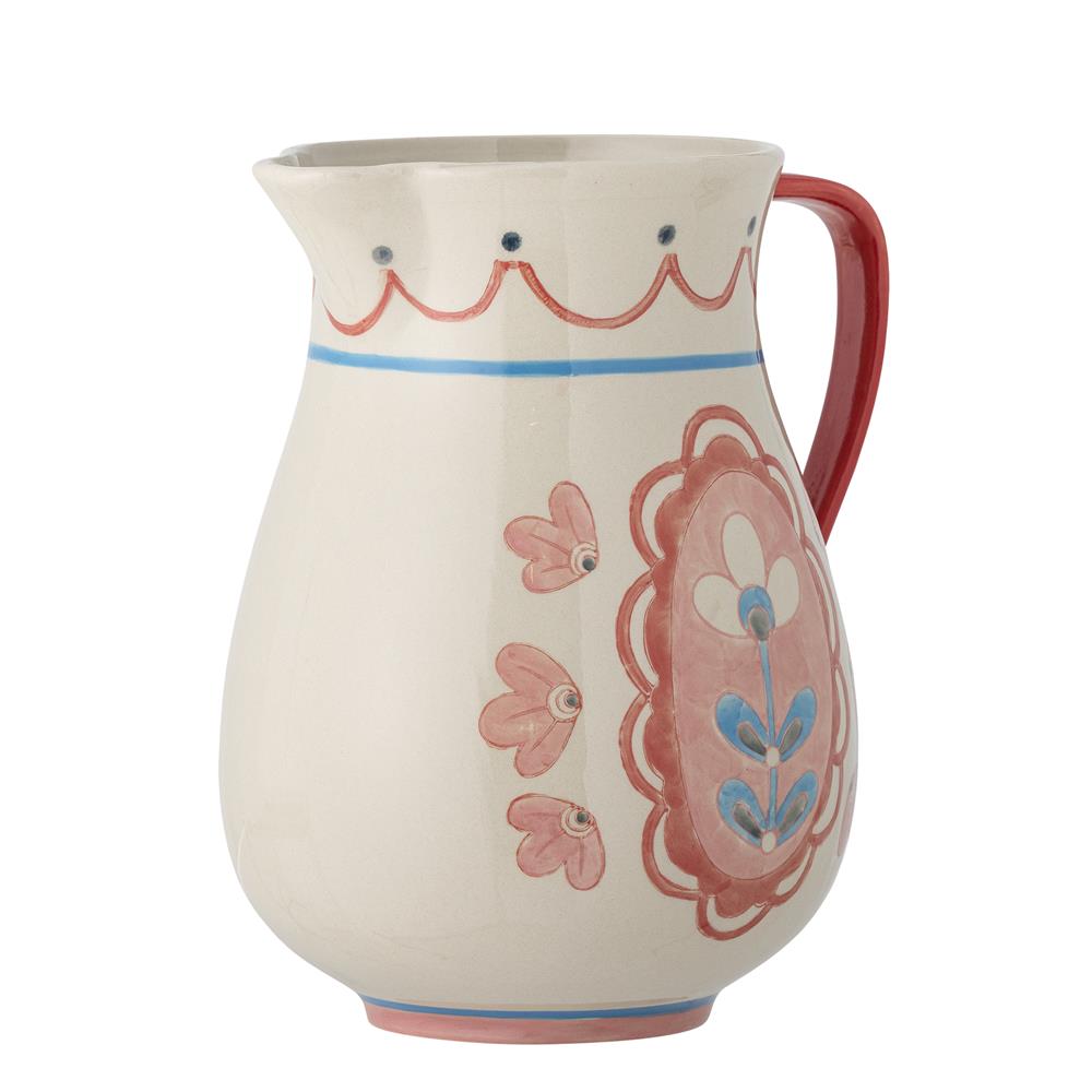 Bloomingville Odina Krug, 3,3 Liter, aus Steingut, mit Blumenmotiv in Pink- und Blautönen
