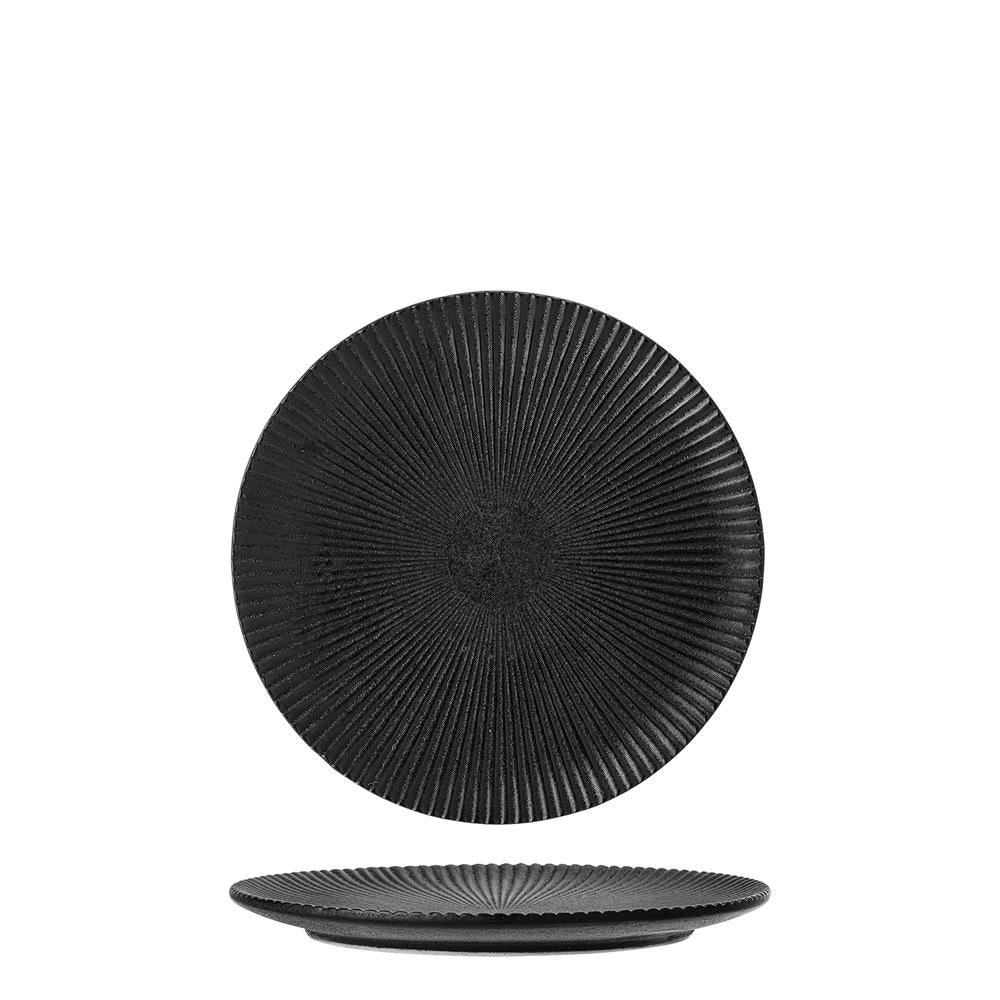 Bloomingville Neri Teller Schwarz – Steingut, Ø18 cm, skandinavisches Design mit Rillenstruktur