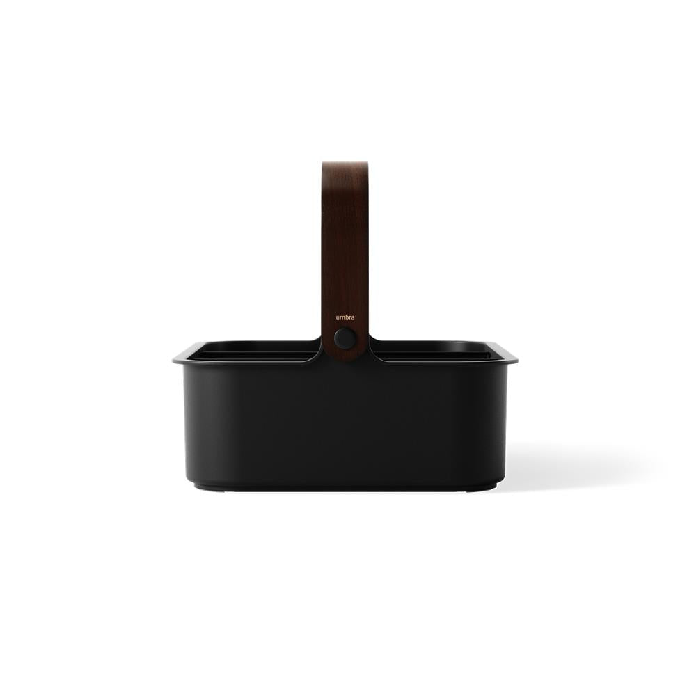 Umbra Bellwood Vorratsschrank Organizer mit 3 Fächern, großer Aufbewahrungsbehälter in Schwarz/Walnuss