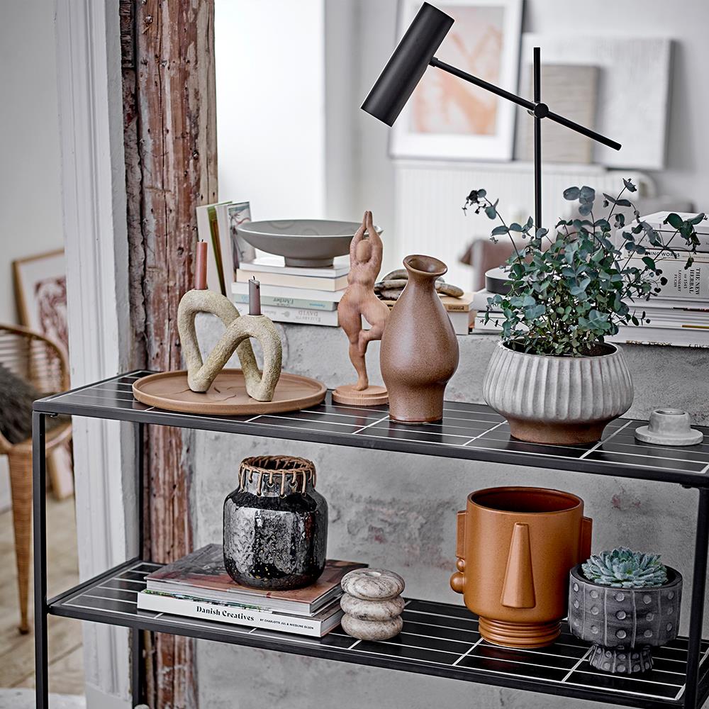 Bloomingville Janel Vase – schwarze Keramikvase mit Rattan-Detail, Ø17xH21 cm