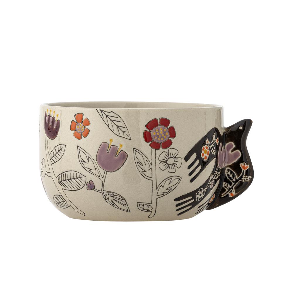 Bloomingville Vivielle Schale 4er Set 720 ml D13 cm beige - Steingutschalen mit Vogelmotiv für Tischdeko