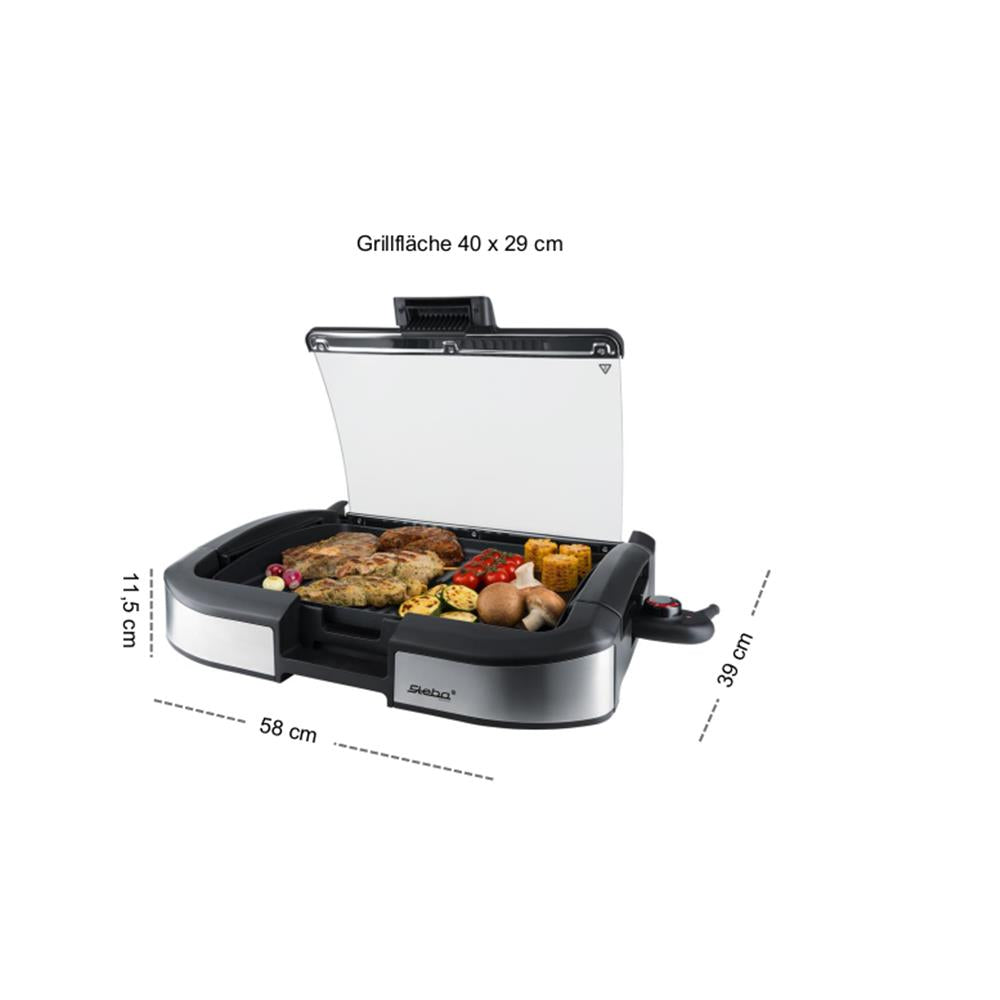 Steba VG 195 BBQ Tischgrill elektrisch 2200W – Antihaftbeschichtet, Glasdeckel