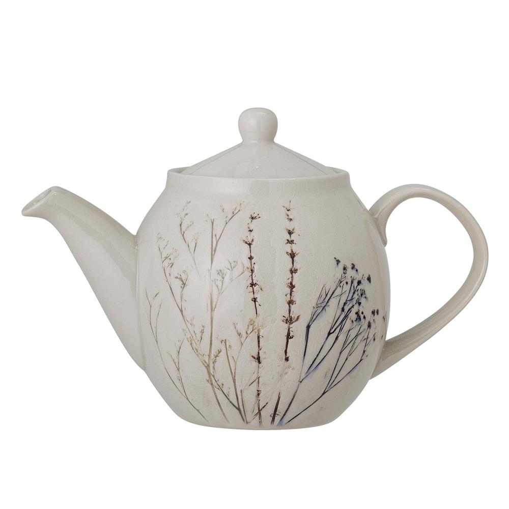 Bloomingville Bea Teekanne, Natur, 1,2L, Steingut, mit Blumenmotiv, dänisches Design