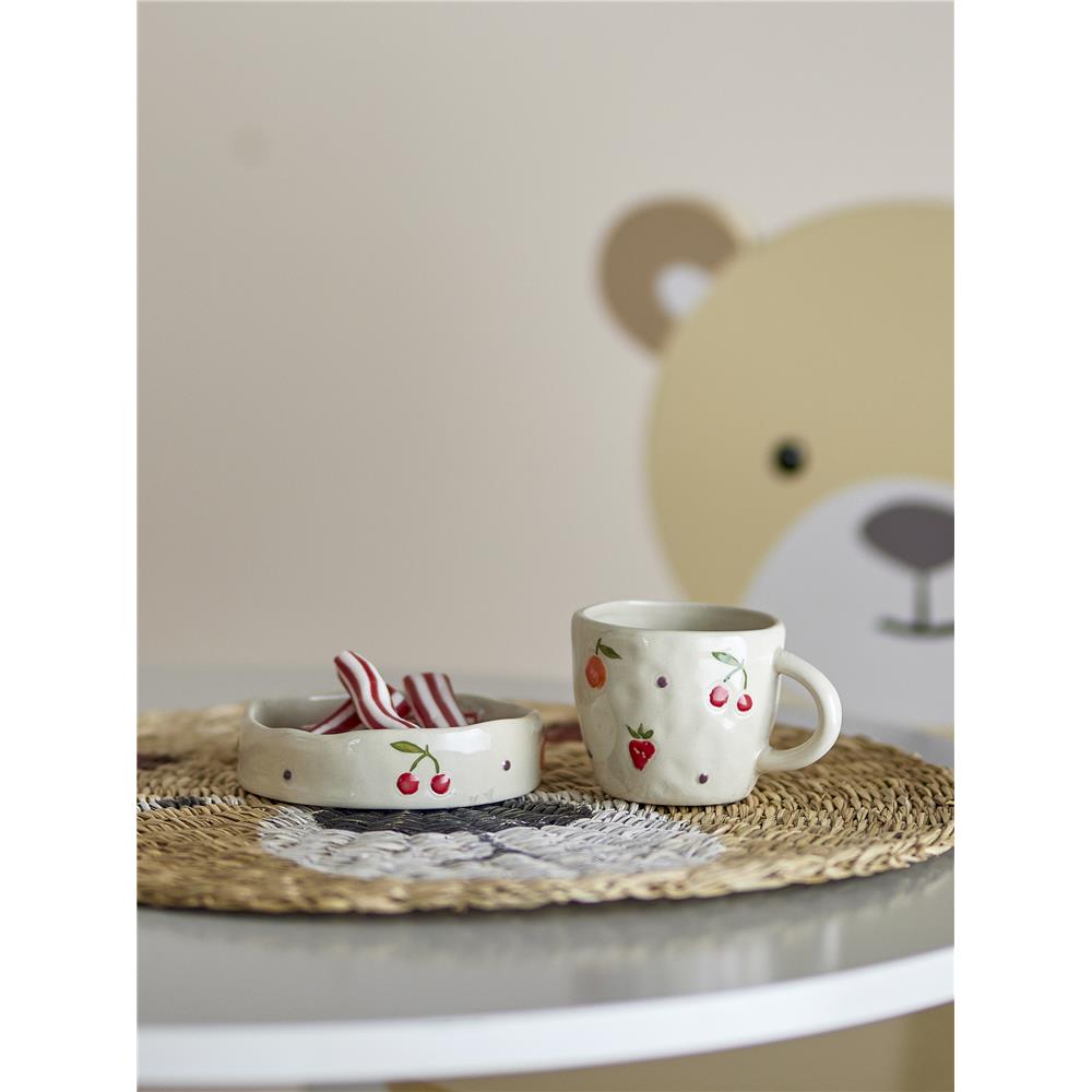 Bloomingville MINI Tatiana Geschirr-Set, Weiß, Steingut, 2er Set mit Tasse + Teller