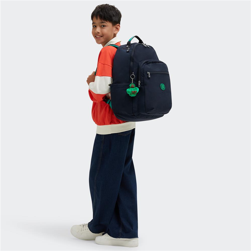 Kipling SEOUL L, Großer Schulrucksack mit 15-Zoll-Laptopfach, 27L, Blue Green Block (blau)