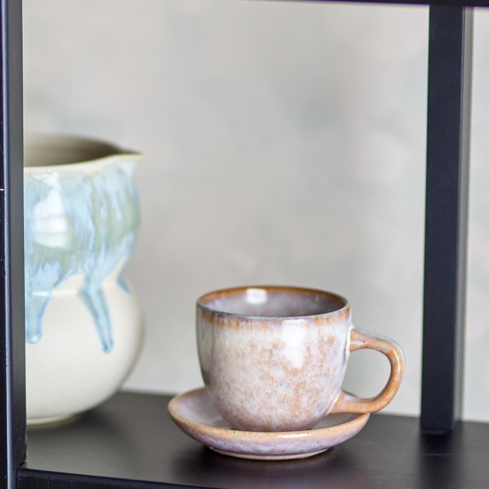 Bloomingville Brenta Tasse mit Untertasse aus Steingut in Rose 185 ml – 4er Set für Küche