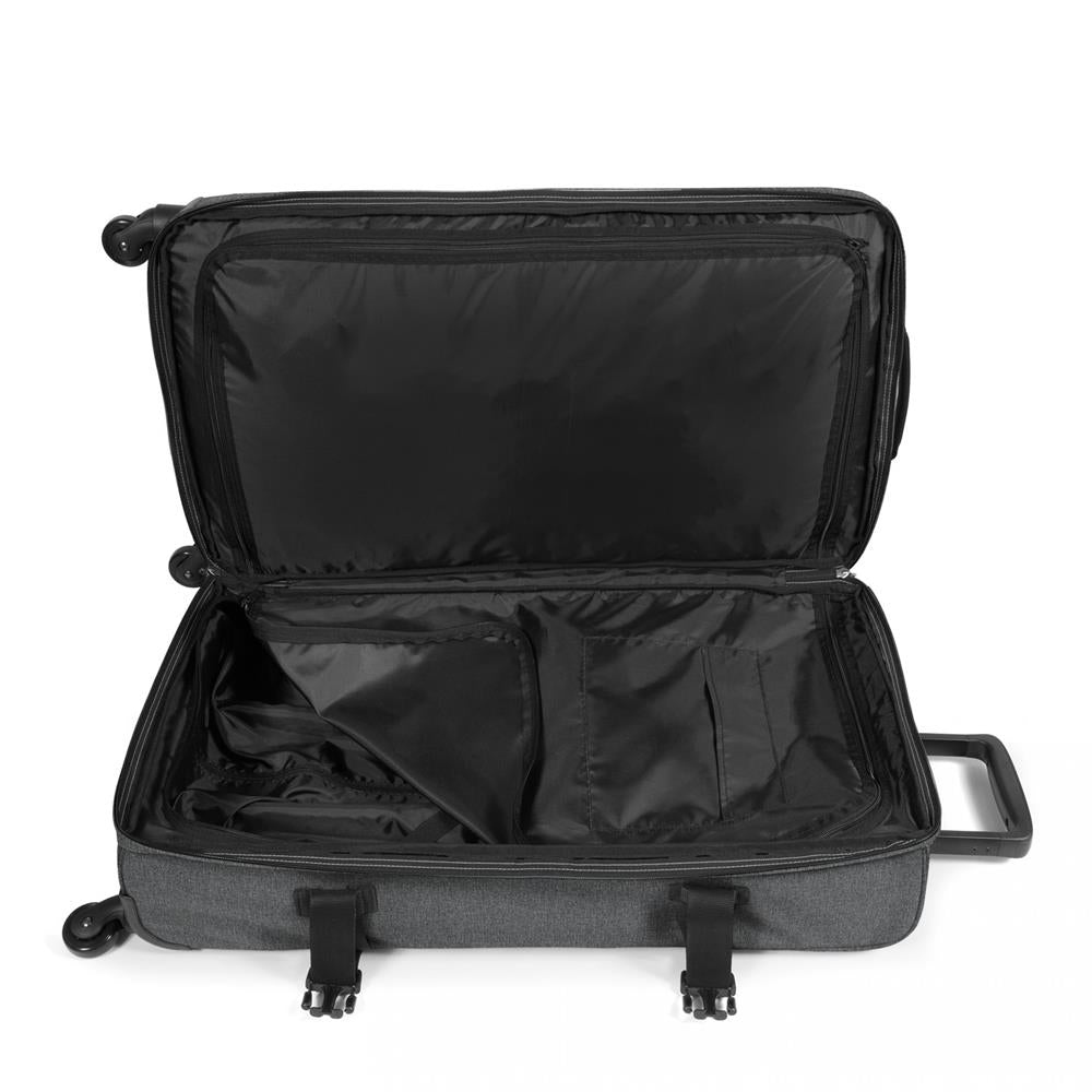 Eastpak TRANS4 L, Großer Reisetrolley, Black Denim (grau), 80L, Rollkoffer mit 4 Rädern und TSA-Schloss